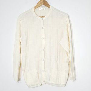 Coquette Vintage Ivory Knit Round Neck Button-Down Cardigan Pocket Size Large